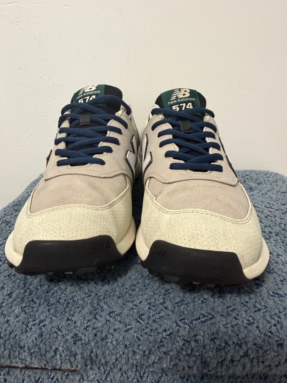 New Balance Men's 574 Classic Sneaker - Beige with Green Accents